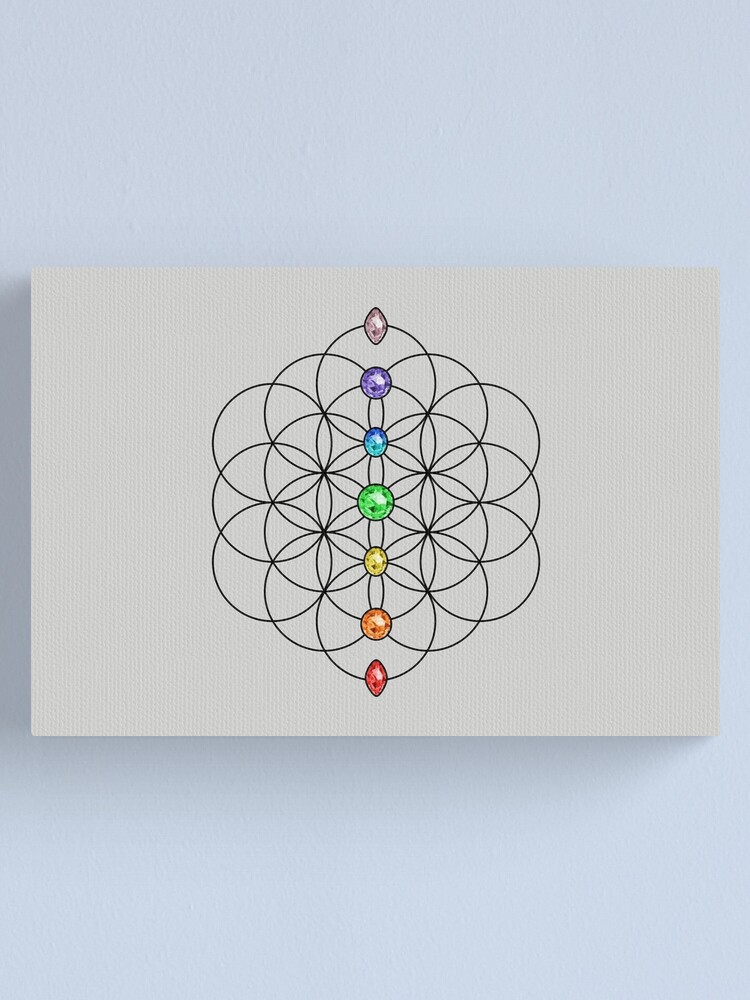 Impression Sur Toile Fleur De Vie 7 Pierres De Chakra Geometrie Sacree Par Nitty Gritty Redbubble