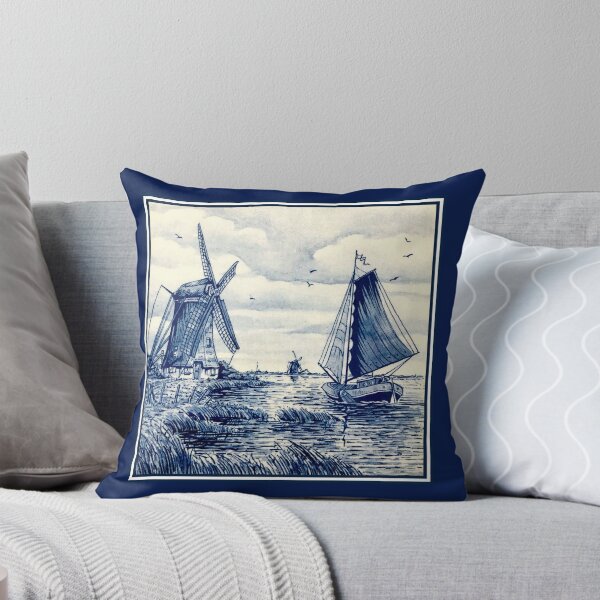 Item preview, DUTCH BLUE DELFT : Vintage Sailboat and Windmills Print designed and sold by posterbobs.