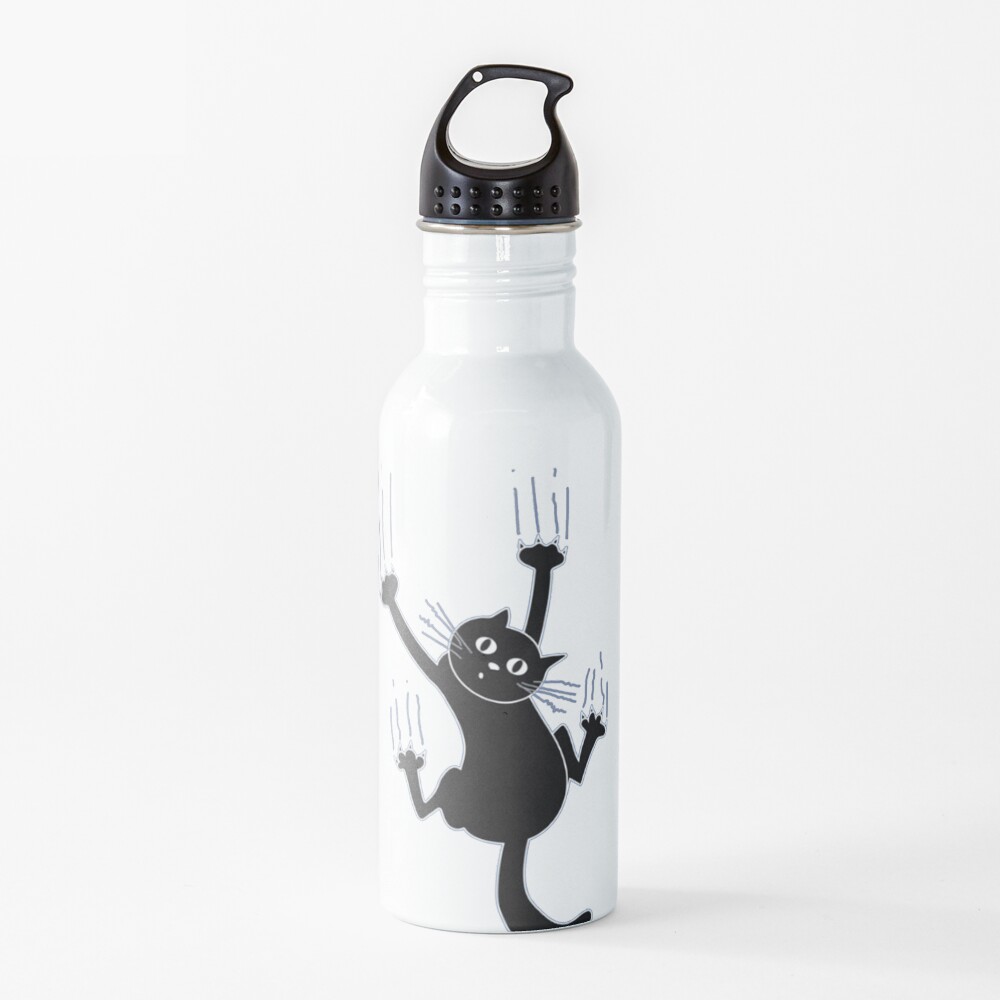 Black Cat Holding On Water Bottle