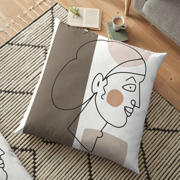 Minimal Abstract Woman Portrait Line Art Floor Pillow