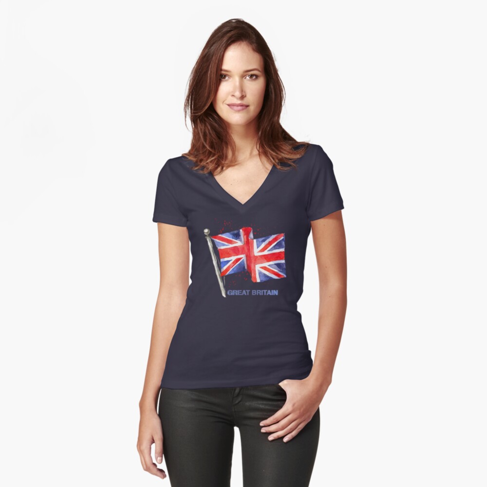 WATERCOLOR FLAG OF Great Britain Fitted V-Neck T-Shirt