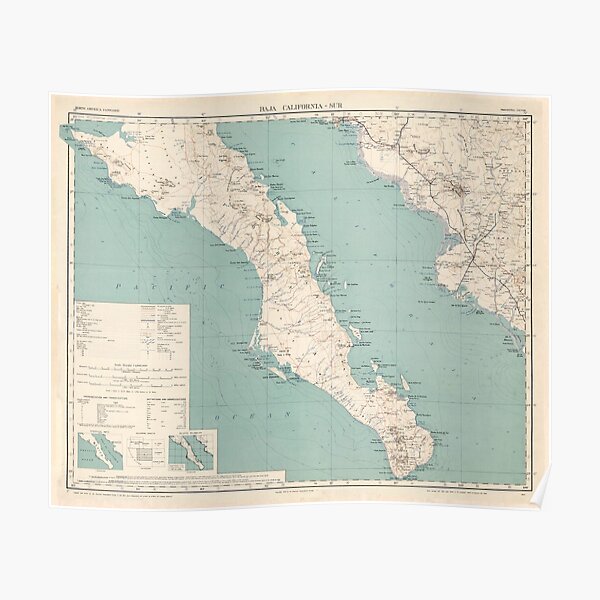 Vintage Map of The Baja California Peninsula (1924) Poster