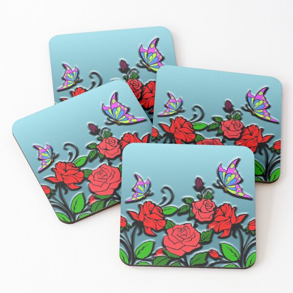 Item preview, Red Roses and Butterflies - Floral Art Design 3D Effect designed and sold by Thordur Sturluson.