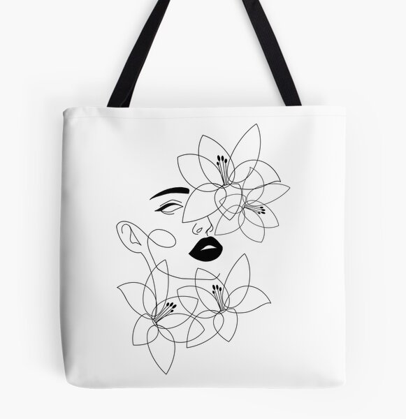 Face Floral Line Art Tote Bag by Valeria Art Boutique