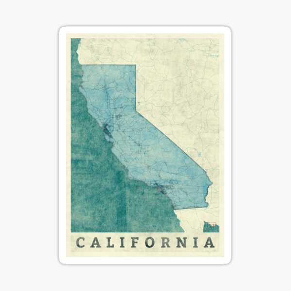 California Map Blue Vintage Sticker