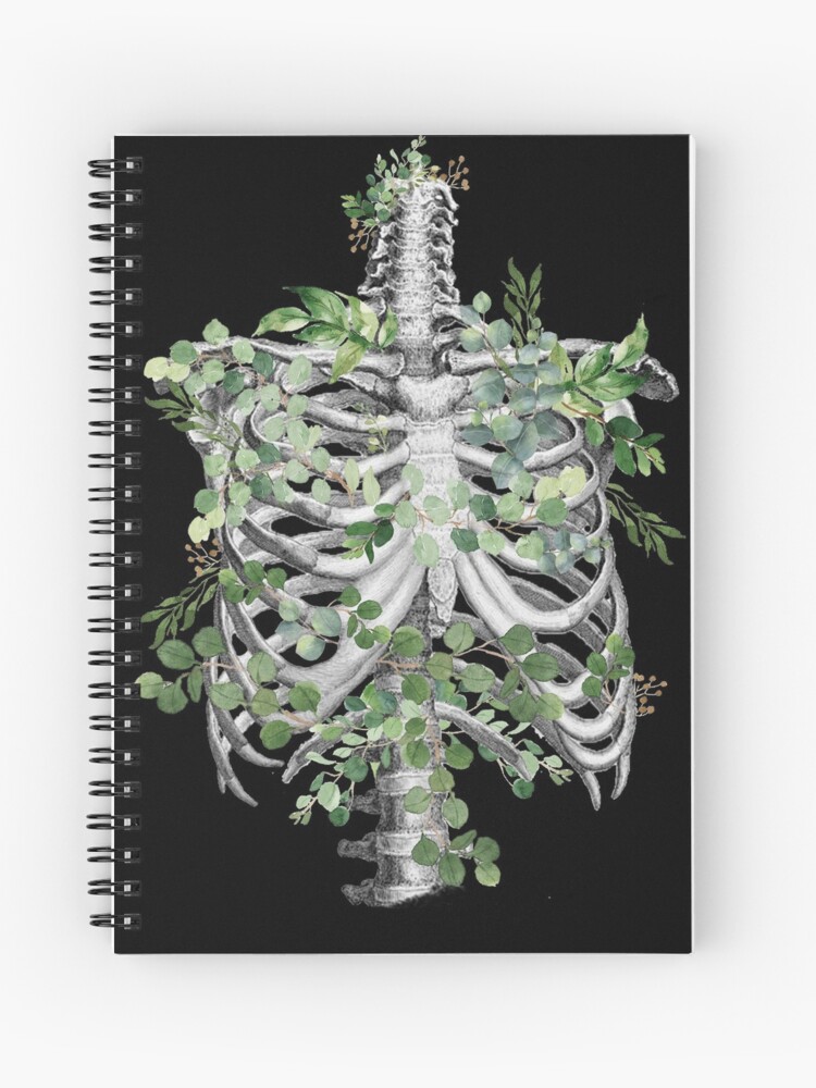 Thumbnail 1 von 3, Notizbuch, Brustkorb, Brustkorb, Anatomie Skelett Eukalyptusblätter designt und verkauft von Collagedream.