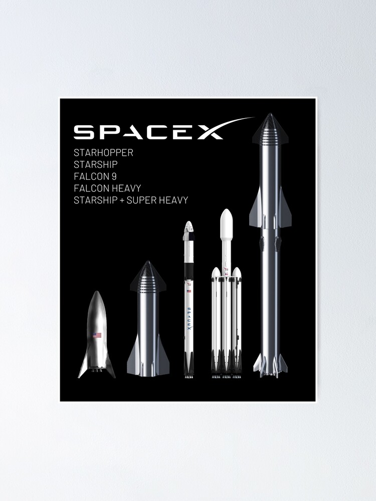 Spacex Rockets Starship Falcon Heavy Falcon 9 Line Up Poster By Circumbinary Redbubble