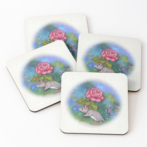 Item preview, Mouse in the Garden, Big Pink Rose, Flowers, Painting designed and sold by JoyfulWhimsy.