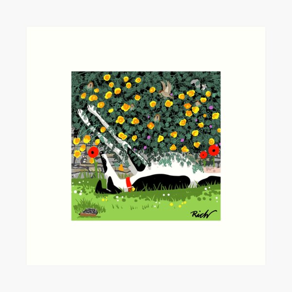The Cowhound and the Yellow Flowers Art Print