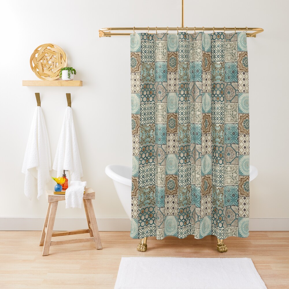 Vintage Oriental Traditional Moroccan Tiles Style Artwork Shower Curtain