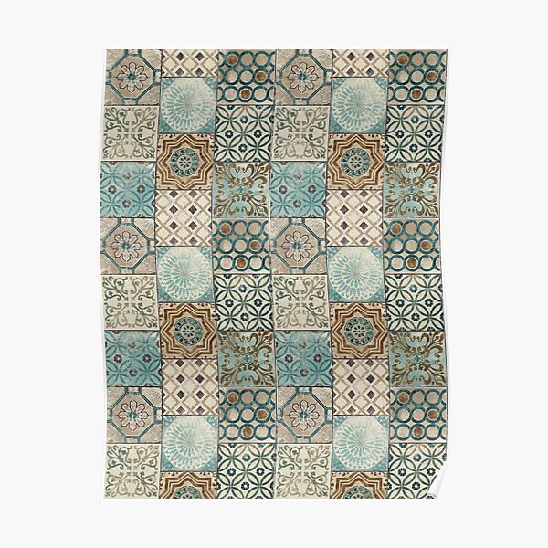 Vintage Oriental Traditional Moroccan Tiles Style Artwork Poster