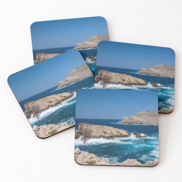 Item preview, Rocky cliffs, deep blue Mediterranean sea in Menorca, Spain,  designed and sold by HTPOP.