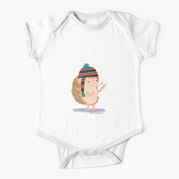 Hedgehog with flower Short Sleeve Baby One-Piece