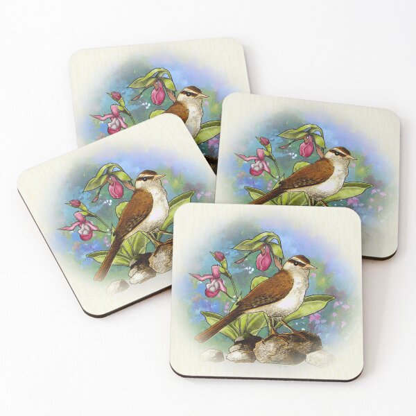 Item preview, Sparrow in the Garden with Ladyslipper Flowers, Painting, Nature Art designed and sold by JoyfulWhimsy.