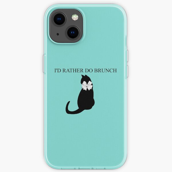 Breakfast at Tiffany's - I'd Rather Do Brunch Black Cat & White Bow in Turquoise iPhone Soft Case