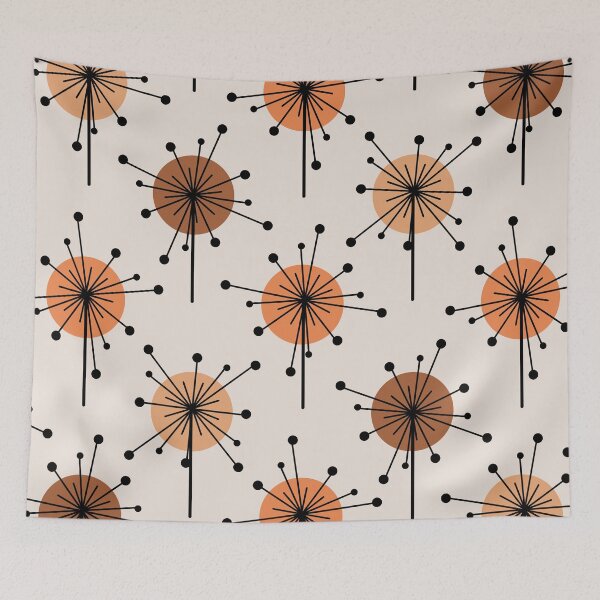Artikelvorschau, Atomic Era Sputnik Starburst Flowers Orange Tan entworfen und verkauft von thepixelgarden.