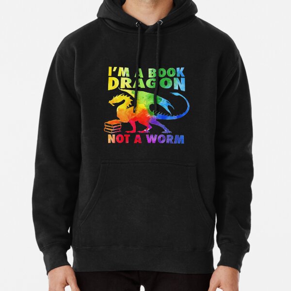 I'm a Book Dragon in Rainbow Acrylic Color Splatter Pullover Hoodie