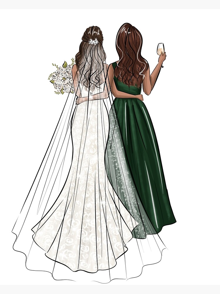 blue dress for baby girl Custom bride and bridesmaid art print main image 1