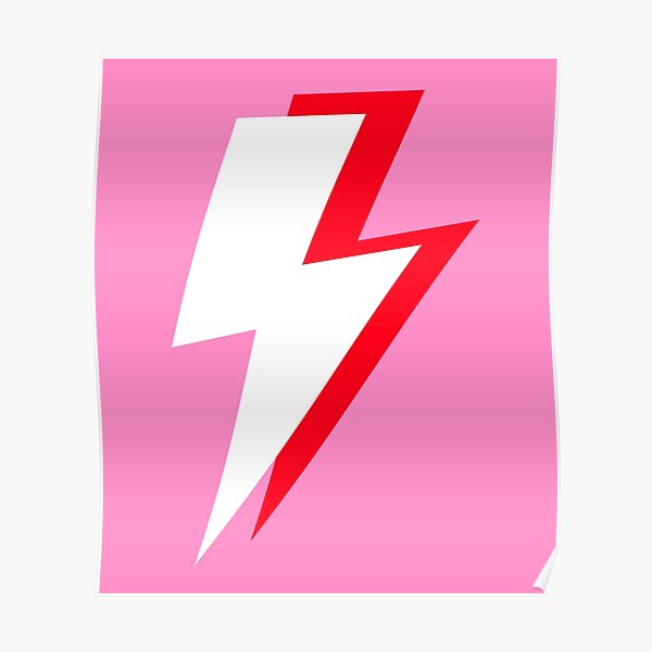 White and Red Lightning Pattern on Pink Poster