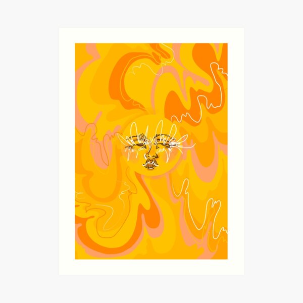 Trippy Orange and Yellow 60's/70's Inspired Sun Art Print