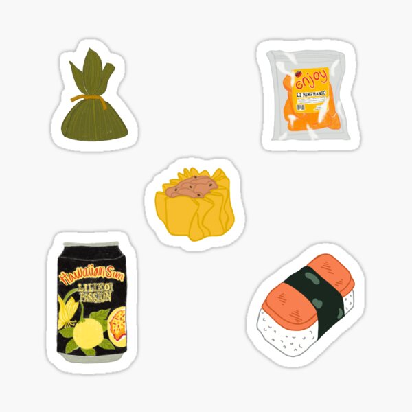 Vista previa del artículo con la obra «Comidas y snacks hawaianos», diseñado y vendido por DesertAloha.