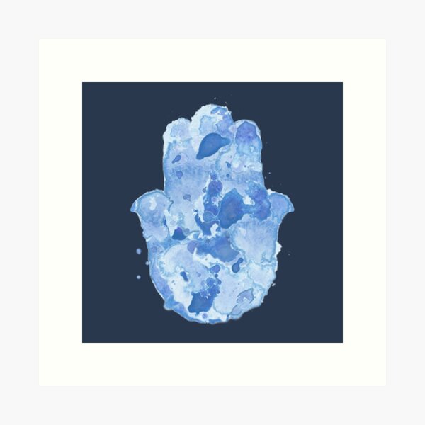 Item preview, Jewish Hamsa Amulet Vibrant Blue Watercolor Splotches designed and sold by JMMJudaica.