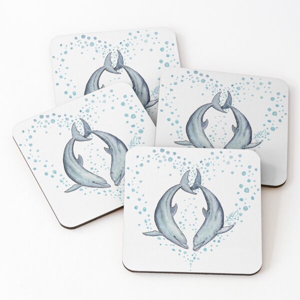 Item preview, "Bubble Heart" Dolphins Watercolor Art by Amber Marine, (White Background Version) © 2020 designed and sold by Amber Marine ~ Wildlife Artist ~ © 2004-2021.