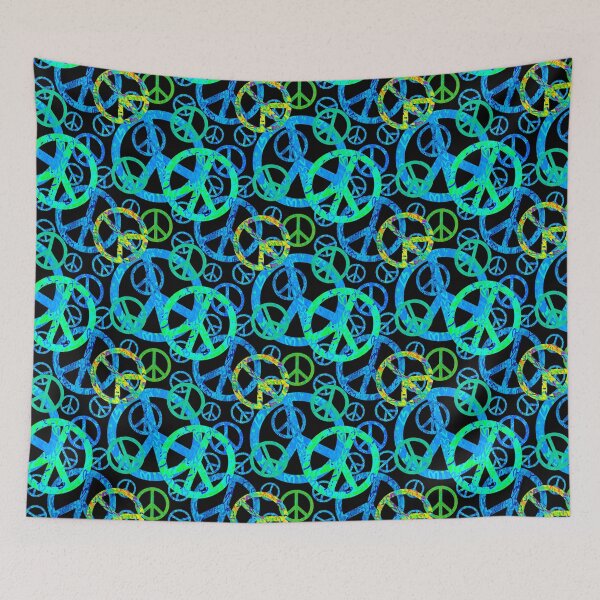 Item preview, Peace Symbol Pattern Layered Blue and Green designed and sold by Retro Art Factory.