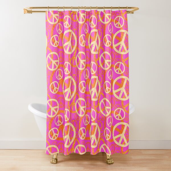 Peace Symbol Pattern in Orange and Pink Shower Curtain
