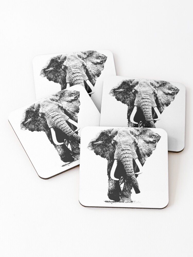African Indian Grey Elephant with Huge Tusk Set of 4 Placemats & Coasters