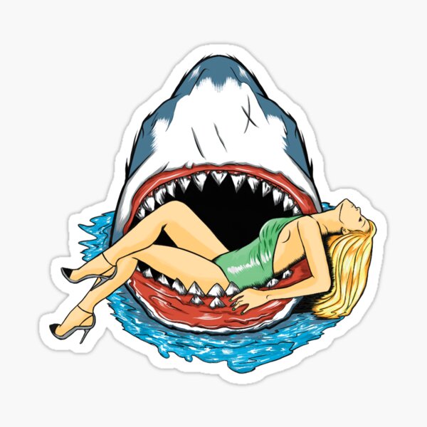 Shark and girl Sticker