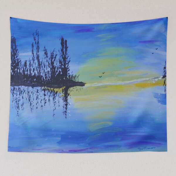 Item preview, sunrise over water with trees designed and sold by dfwilliamson.