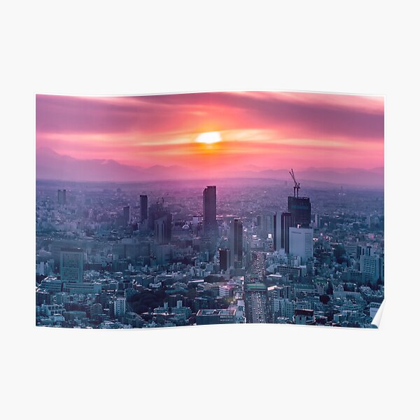 Neon Sunset Posters Redbubble - neon city sky roblox