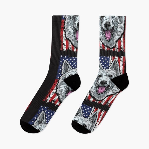 Item preview, White German Shepherd T-shirt USA Flag Design designed and sold by vikingstshirts.