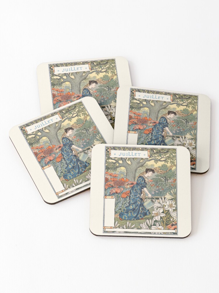 Coasters (Set of 4), Juillet Eugene Grasset La Belle Jardiniere designed and sold by RedCapeTales