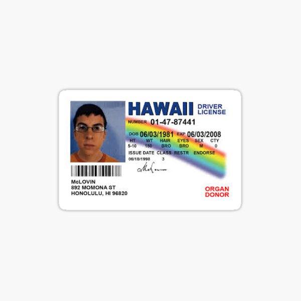 Id наклейки. MCLOVIN ID Card. MCLOVIN Driver License.