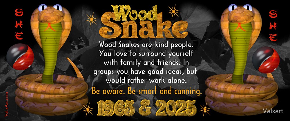 "Chinese Zodiac, wood snake, 1965, 2025, born, " by Valxart  Redbubble