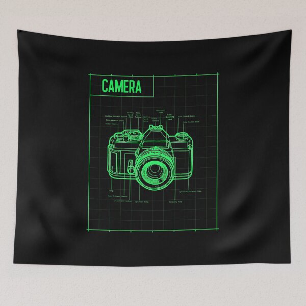 Item preview, Camera blueprint, diagram in retro green colours.  designed and sold by fahim96.