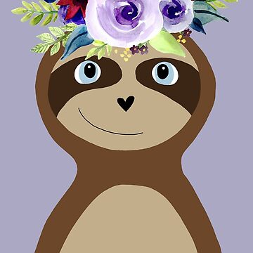 Artwork thumbnail, Cute Sloth Doodle Cartoon with Watercolor Flower Wreath by Aimee Gray