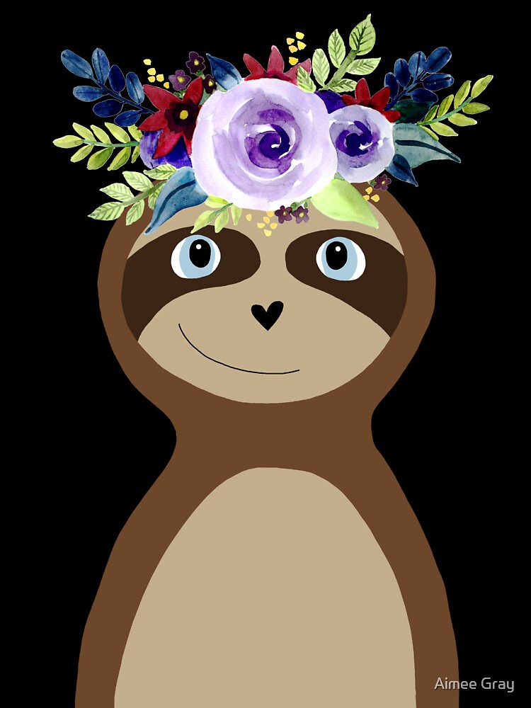 Thumbnail 7 of 7, Oversized T-Shirt, Cute Sloth Doodle Cartoon with Watercolor Flower Wreath designed and sold by aimeegray.