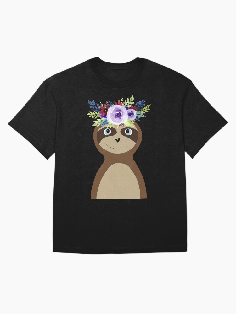 Thumbnail 3 of 7, Oversized T-Shirt, Cute Sloth Doodle Cartoon with Watercolor Flower Wreath designed and sold by aimeegray.