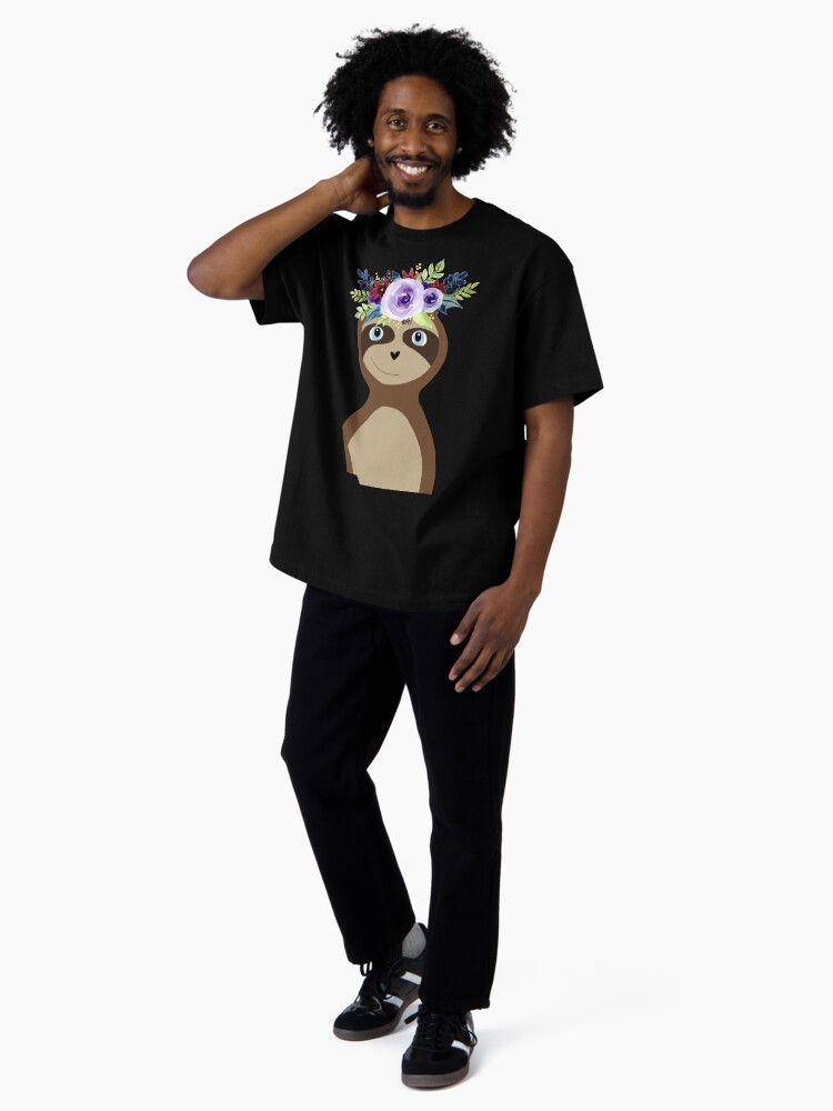 Thumbnail 4 of 7, Oversized T-Shirt, Cute Sloth Doodle Cartoon with Watercolor Flower Wreath designed and sold by aimeegray.