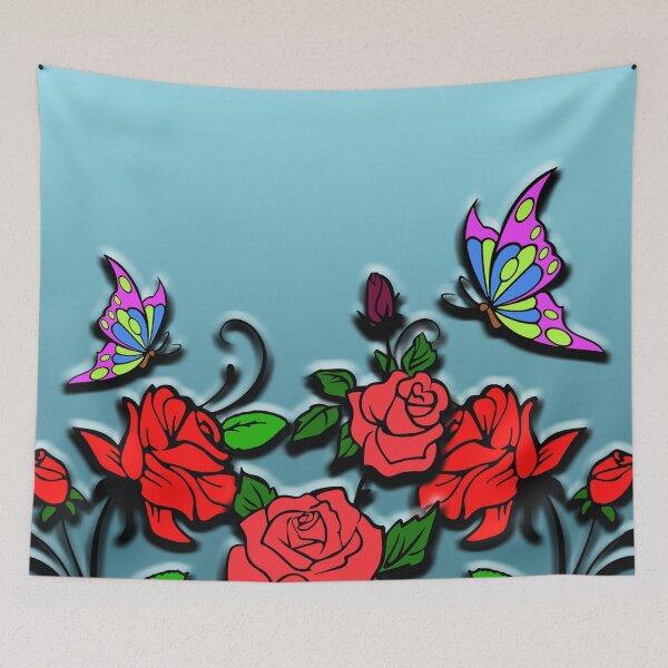 Item preview, Red Roses and Butterflies - Floral Art Design 3D Effect designed and sold by Thordur Sturluson.