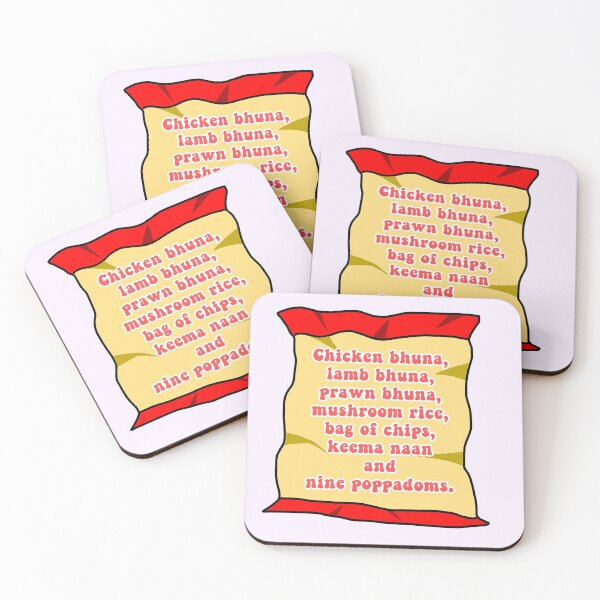 Item preview, Smithy’s Indian Food Order- chicken buna lamb Bhuna, prawn bhuna, mushroom rice, bag of chips, keema naan and nine poppadoms. (Gavin and Stacey) designed and sold by floweryhaven.