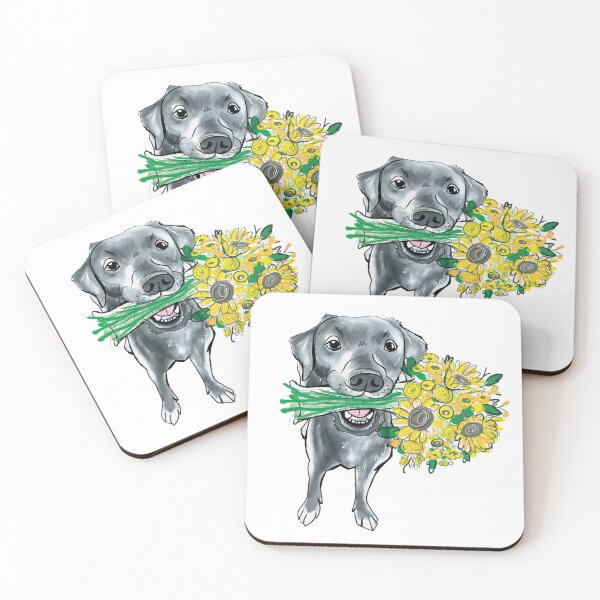 Artikelvorschau, Schwarzer Labrador mit Blumen entworfen und verkauft von KitCatCards.