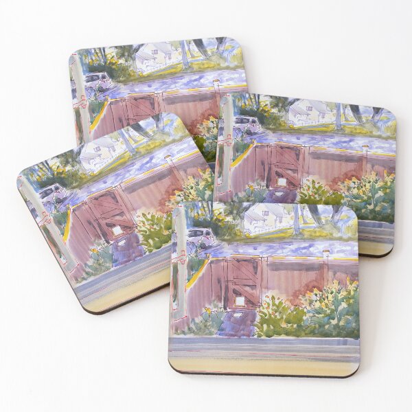 Item preview, View of English back garden through window watercolor painting designed and sold by MikeJory.