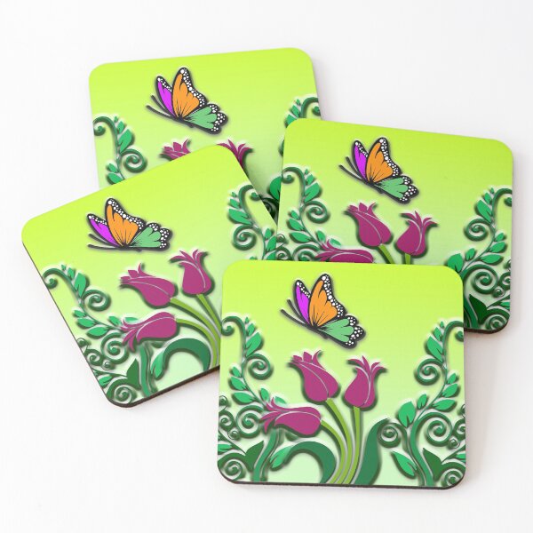 Item preview, Tulips Flowers and Butterfly - Floral Art with 3D Effect designed and sold by Thordur Sturluson.