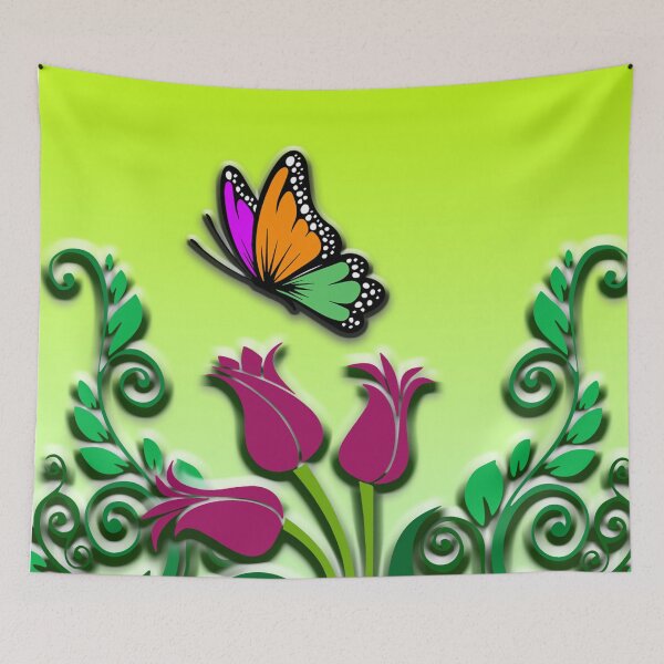 Item preview, Tulips Flowers and Butterfly - Floral Art with 3D Effect designed and sold by Thordur Sturluson.