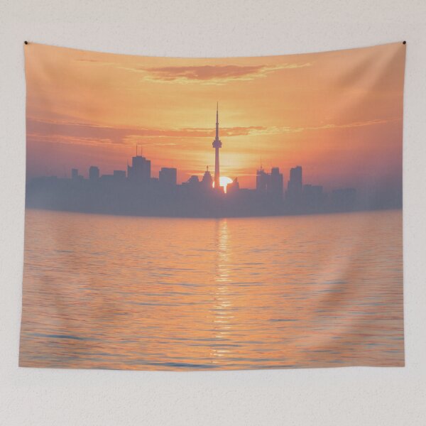 Item preview, From Purple to Orange - Silhouetted Toronto Skyline Dividing the Rising Sun Disk designed and sold by Georgia Mizuleva.