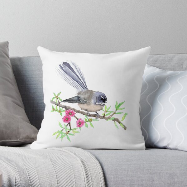 New Zealand Fantail on Manuka Throw Pillow